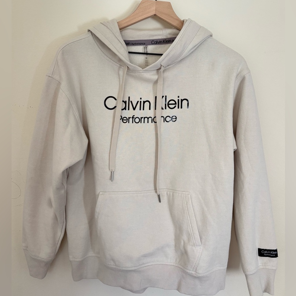 Calvin Klein Performance Cream Hoodie Mens Medium Light Pullover Sweatshirt